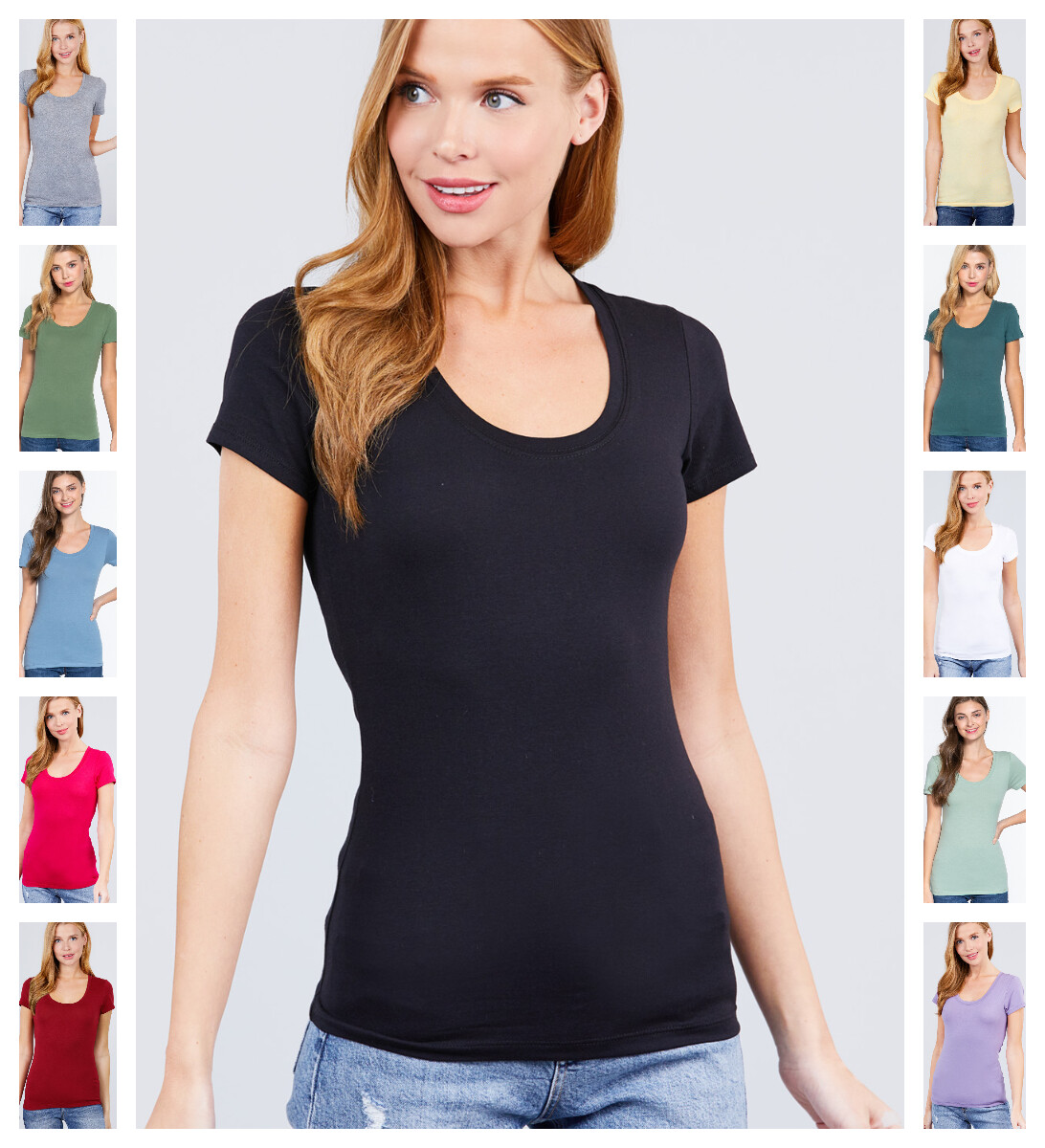 Women Basic SHORT SLEEVE SCOOP NECK T-Shirt Cotton Stretch Long Top S-3X