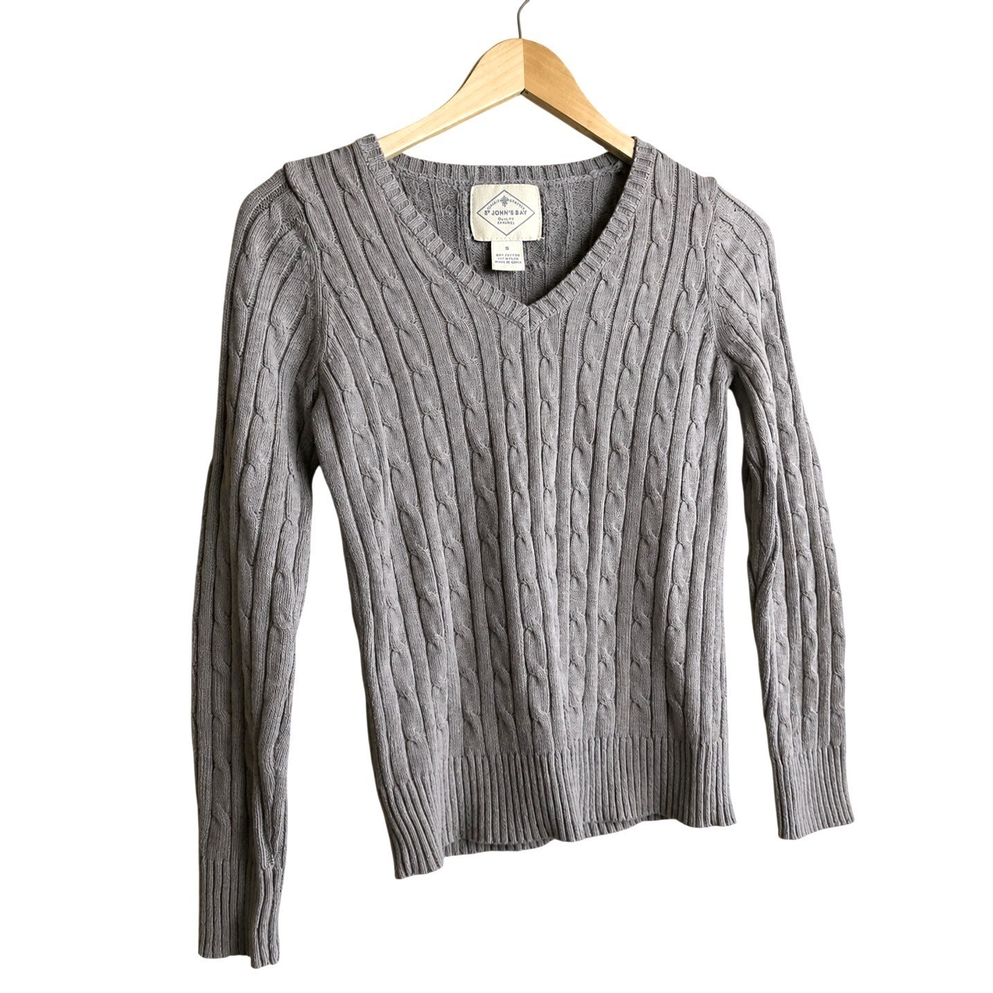 St. John’s Bay Preppy Cable Knit Sweater Charcoal Gray Cotton Blend Size S