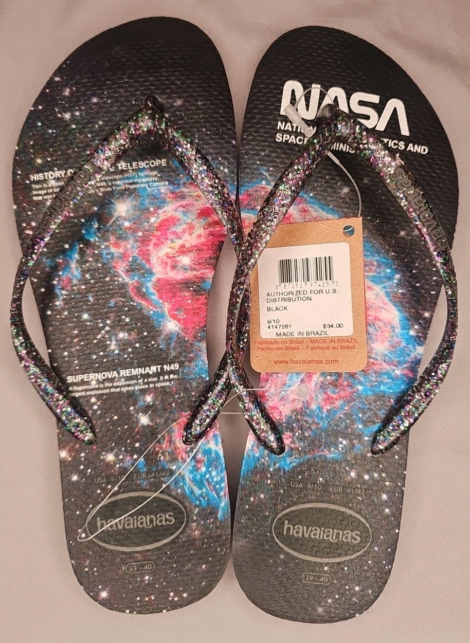 Havaianas NASA Print UNISEX Flip Flops-Sz 9/10, EUR 41/42 SUPERNOVA NEW w/tags