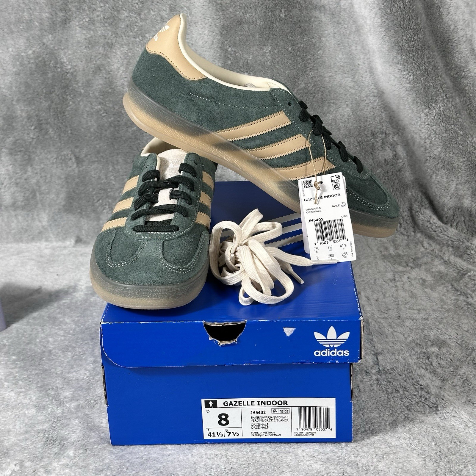 adidas Mens Size 8 Originals Gazelle Indoor Shadow Green Sandstone JH5402 New