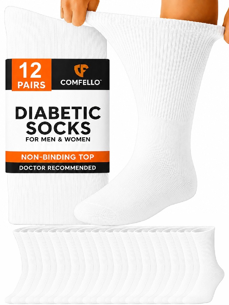 12 Pack Diabetic Socks Crew Men Women Cotton Circulatory Health 9-11 10-13 13-15