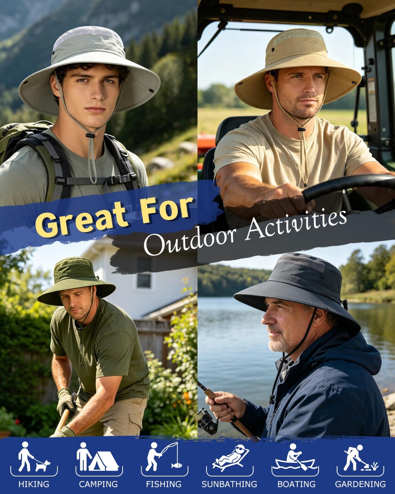 3 Pack Men’s UV Protection Boonie Hat – Outdoor Bucket Fishing, Hiking, Safari