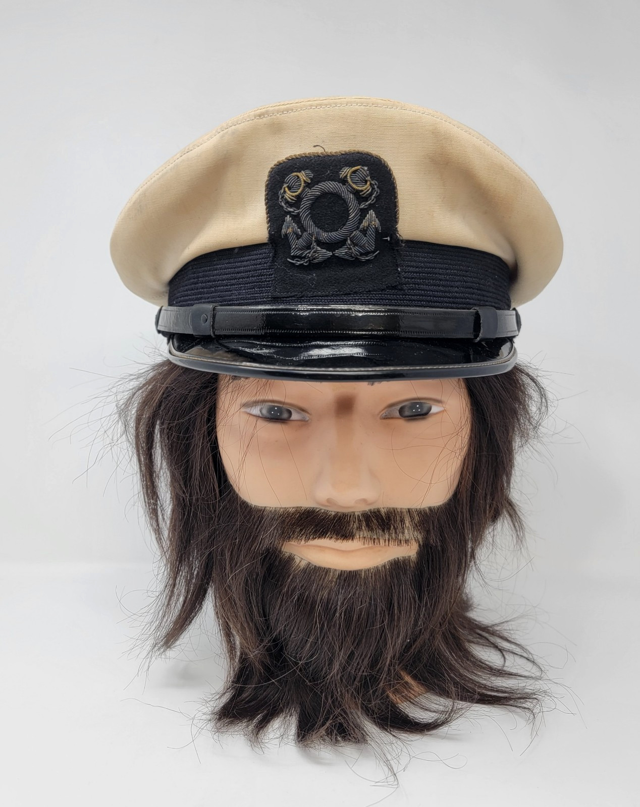Abercrombie Fitch Naval Captains Hat Cap Visor Crossed Anchor Patch VTG Antique