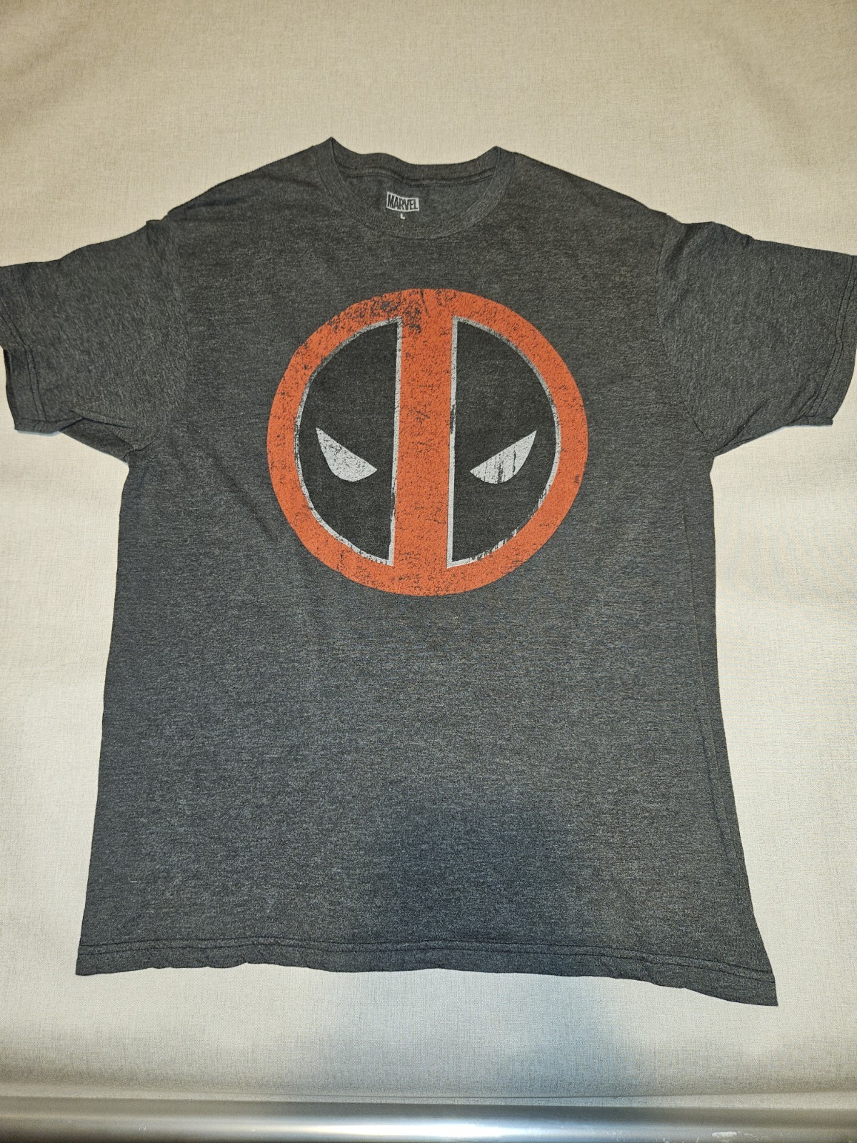 Marvel Deadpool Logo Graphic Cotton Blend Crew Neck T-Shirt Men’s L Gray
