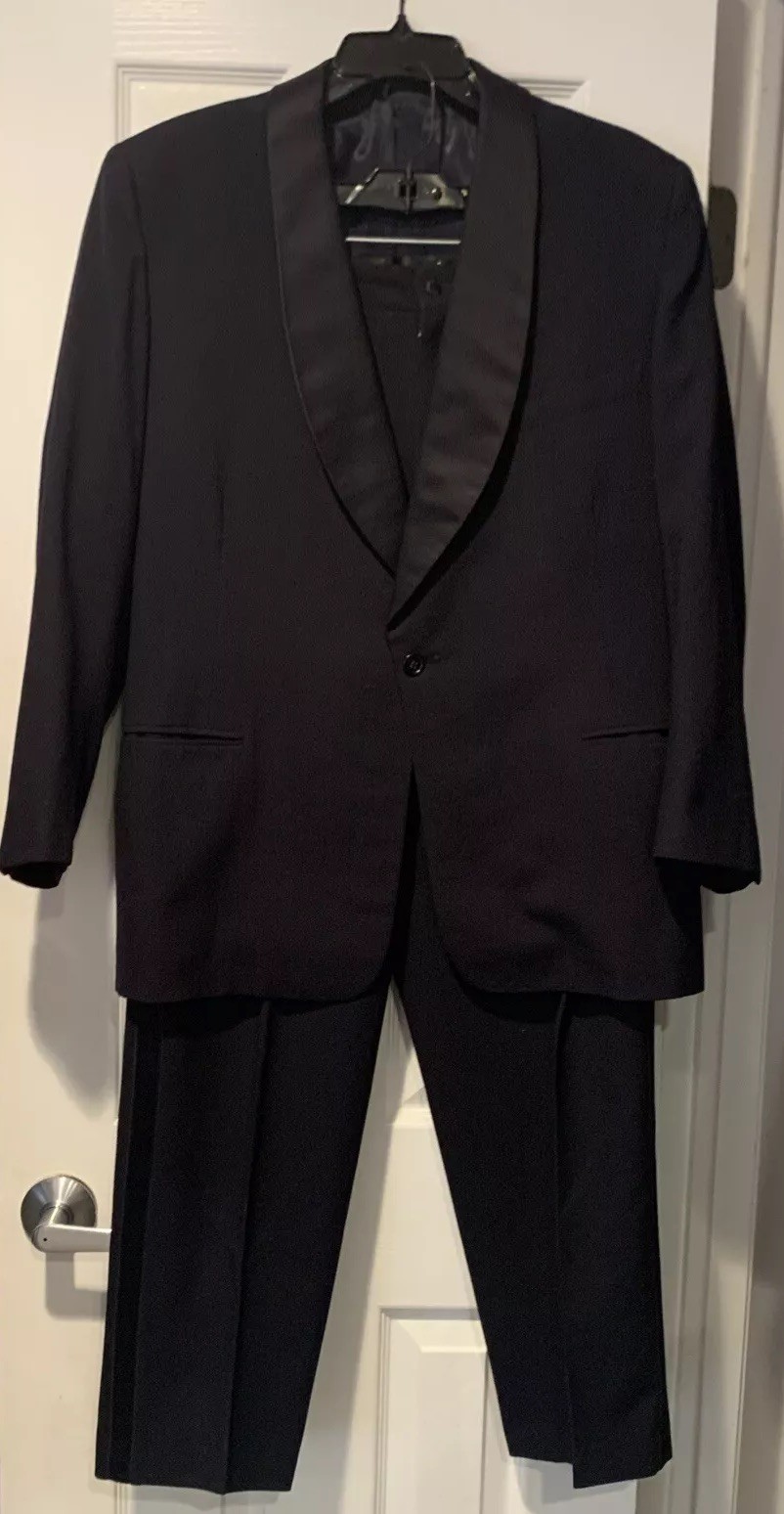 Oakloom Mens Blue Wool Lined Tuxedo Satin Trim Size 42-43 Pants 31-30