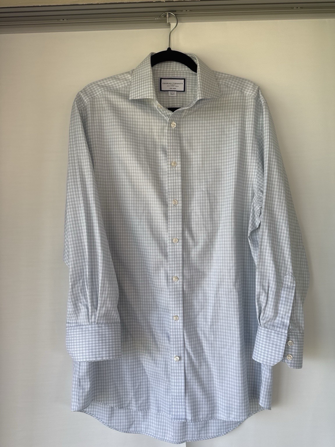 Charles Tyrwhitt Non-Iron Classic Fit Dress Shirt Mens 15.5 33 Light Blue Check