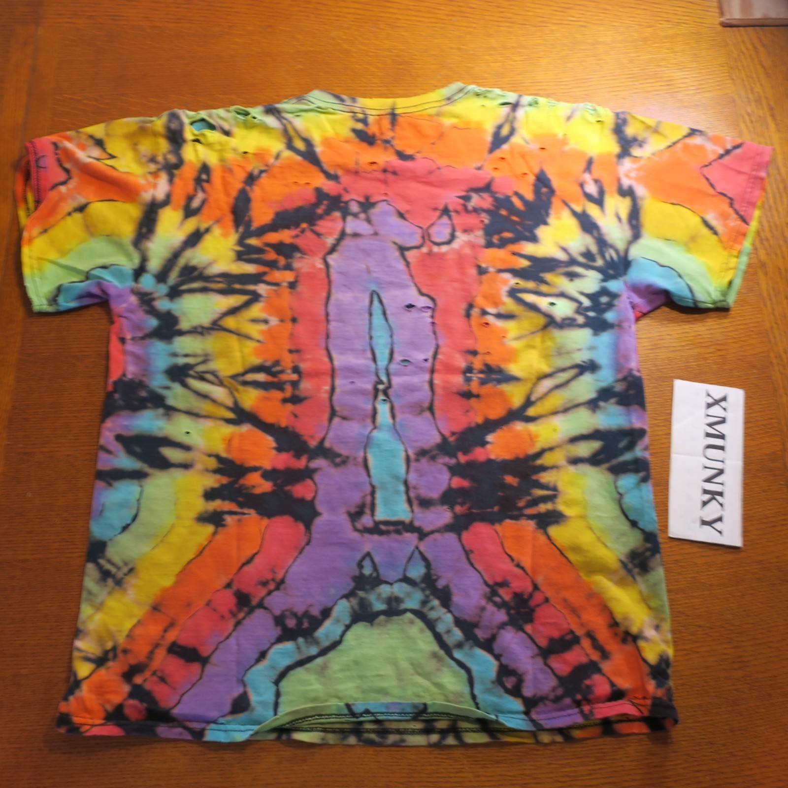 Vintage Custom Peace sign Tie Dye Blank T-Shirt Large Distressed 90’s Festival