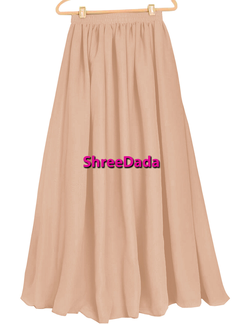 Women Maxi Skirt Chiffon Double Layer Pleated Retro Long Dress Elastic Waist New