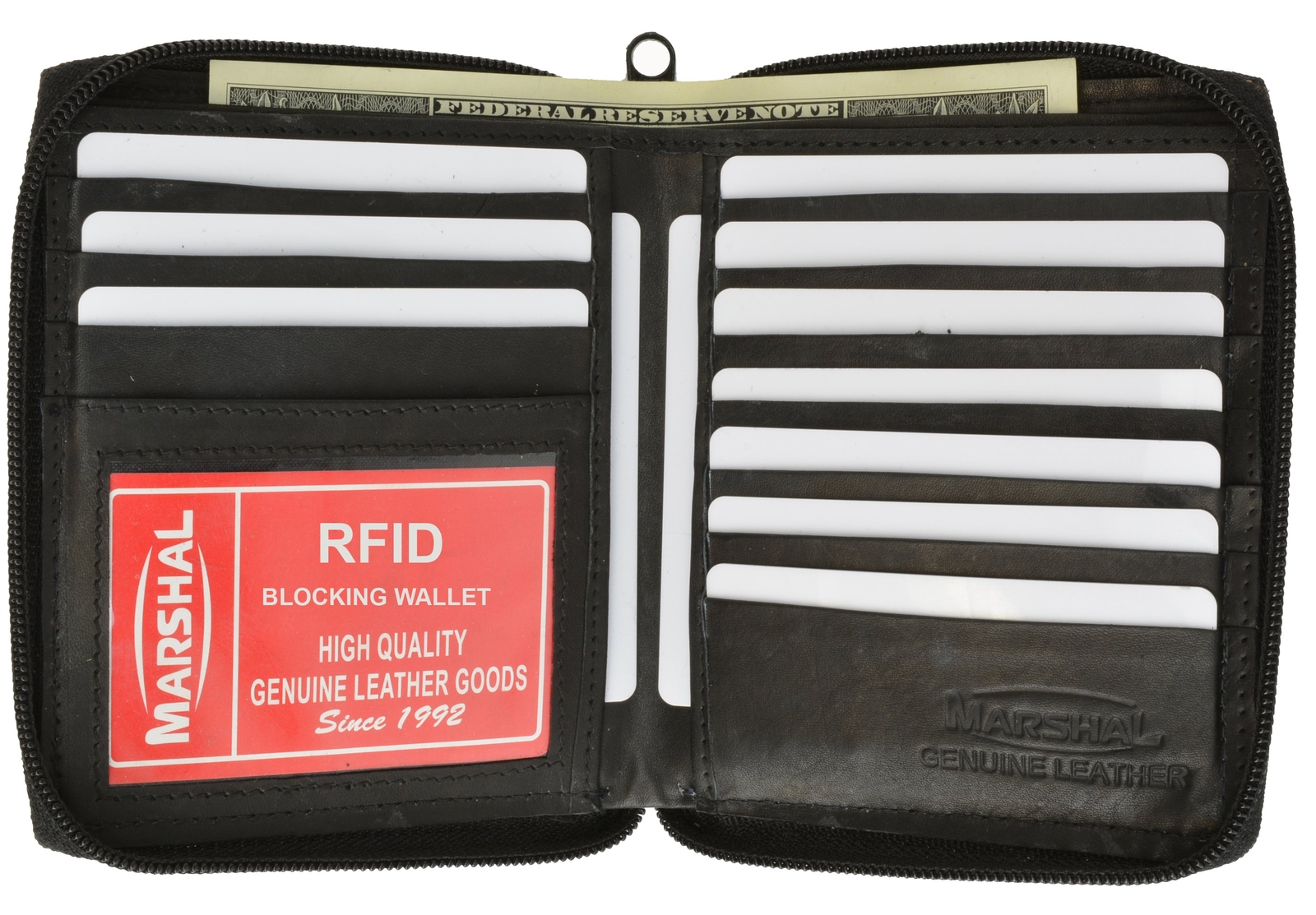 RFID Men’s Genuine Leather Bifold Zipper Hipster Credit Card/ID Wallet Marshal