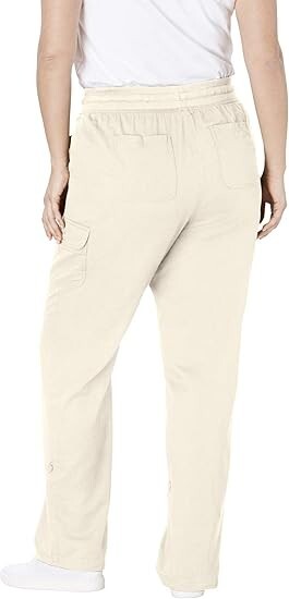 Woman Within Convertible 2 in 1 Cargo Pant & Capri Elastic Waist 100% Cotton