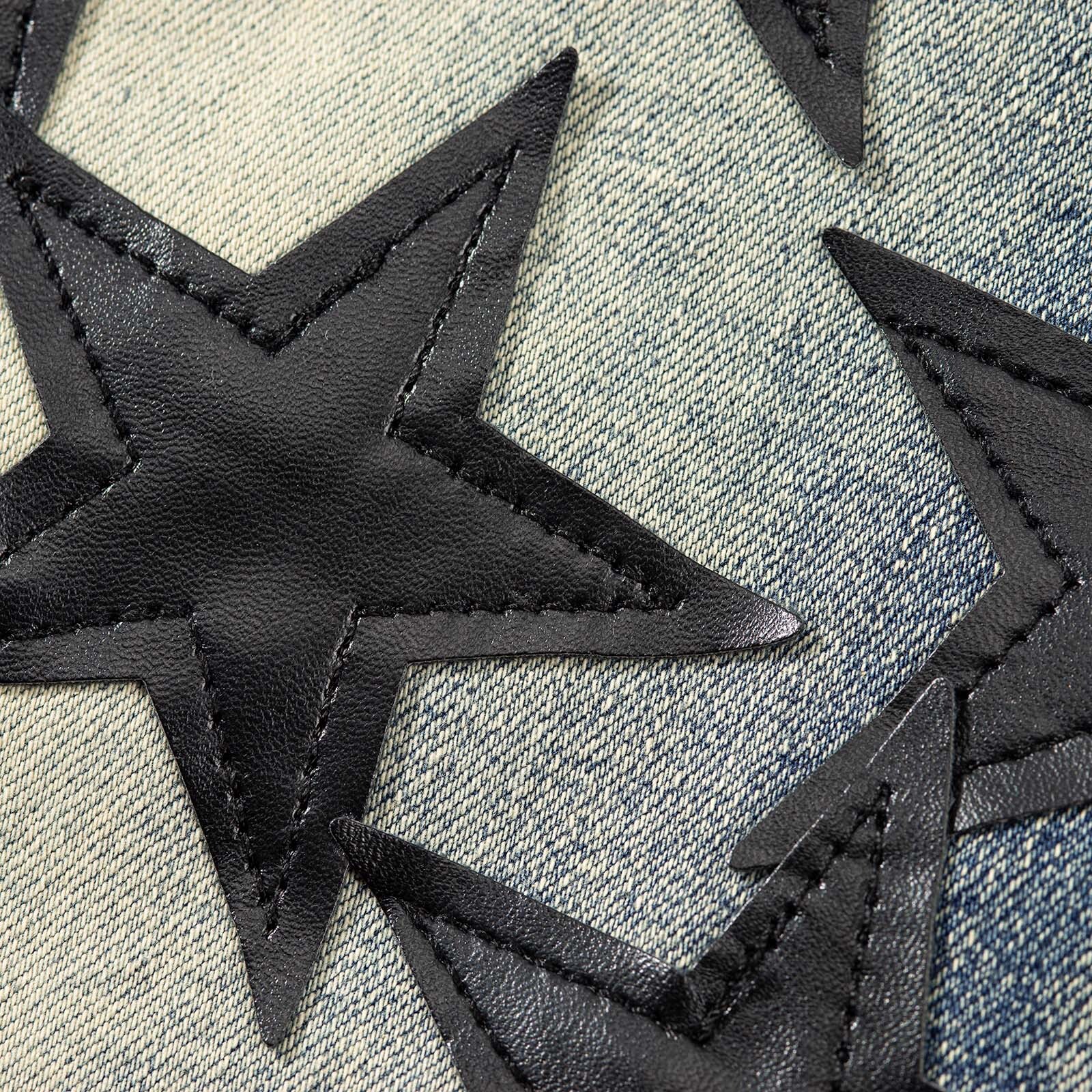 Men’s Ripped STAR PU Patchwork Grunge Skinny fit stretch Denim Washed jeans