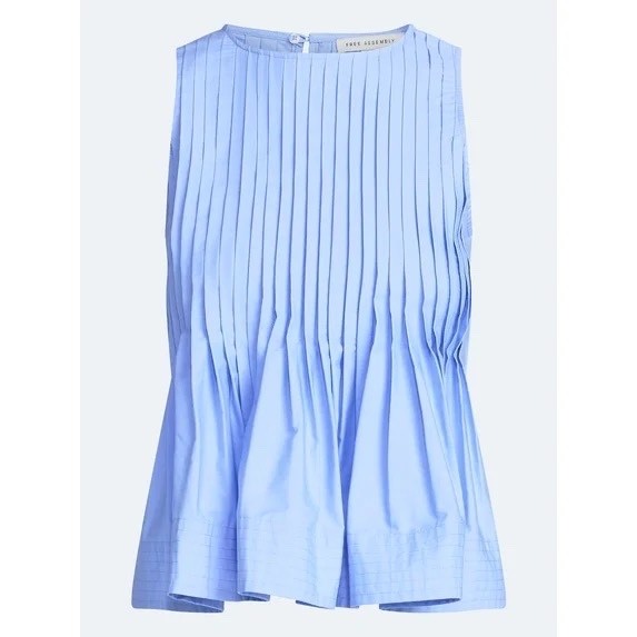 Free Assembly Small Blue Sleeveless Pintuck Pleated Blouse Classic Silhouette
