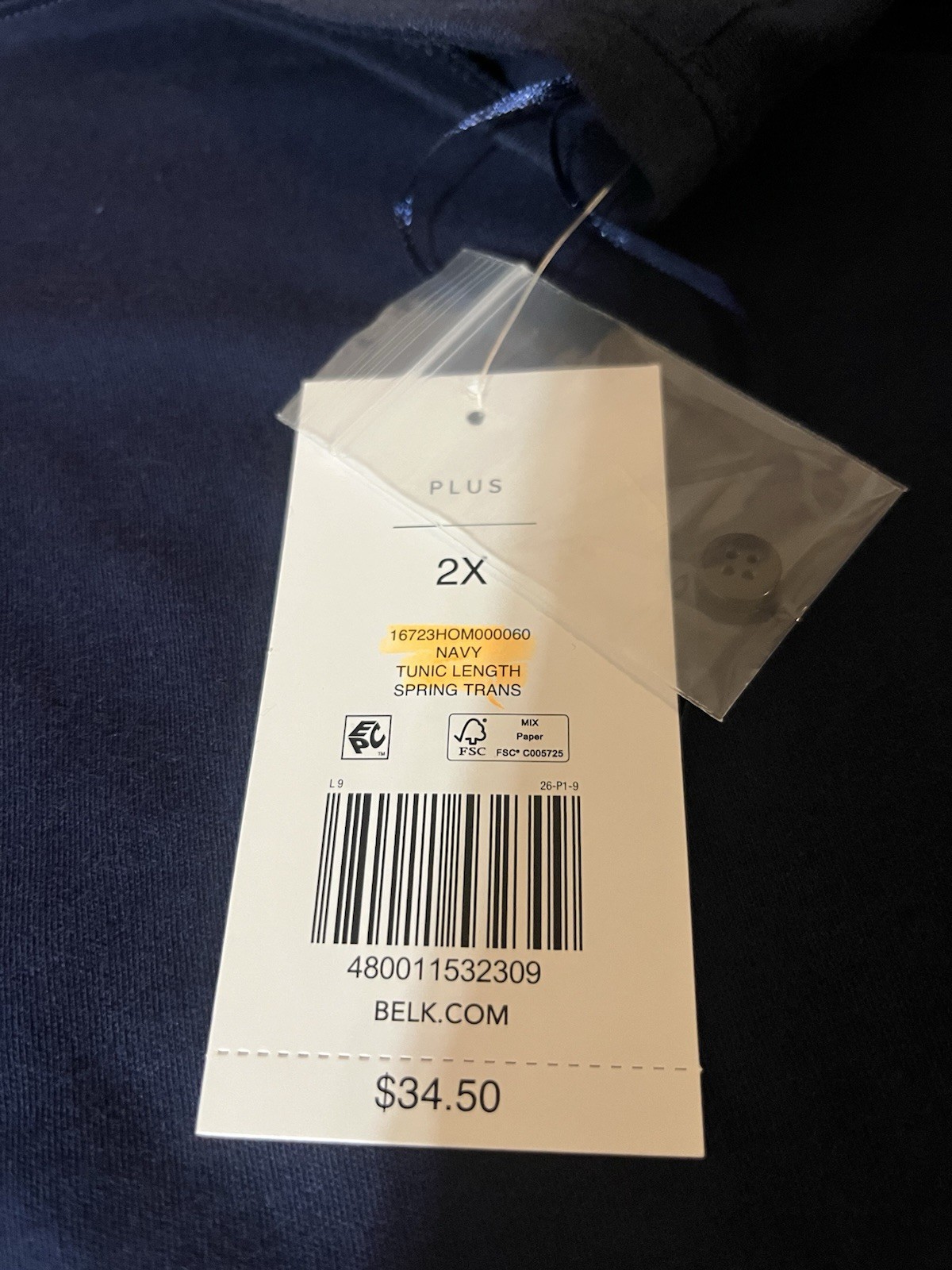 Kim Rogers 2X Plus Navy 100% Cotton Knit Tunic Tee Crew Neck New with tags