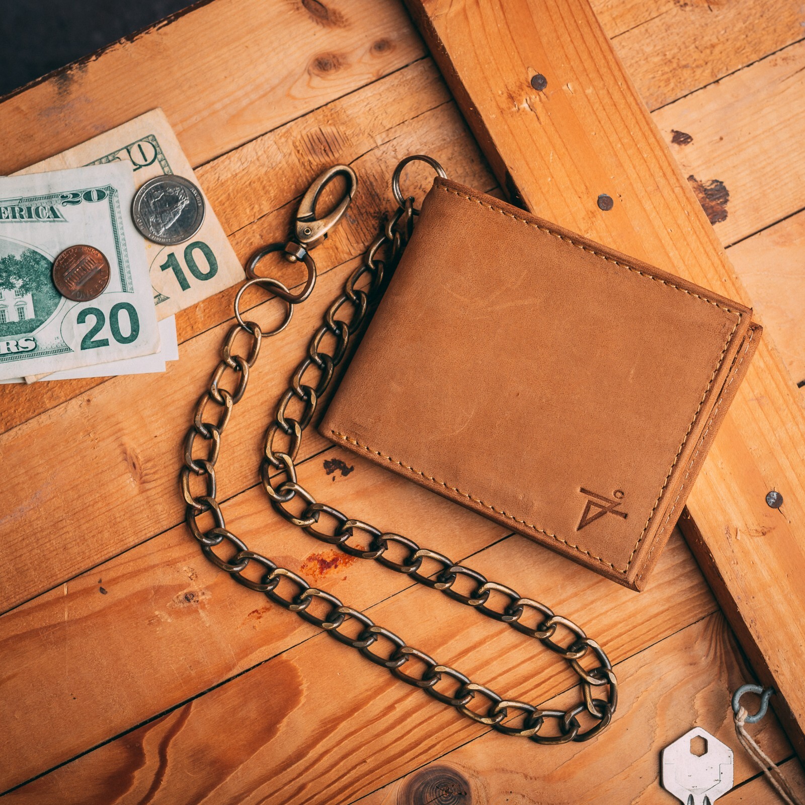 RFID Leather Slim Bi-Fold Chain Wallet for men Biker without Chain J520