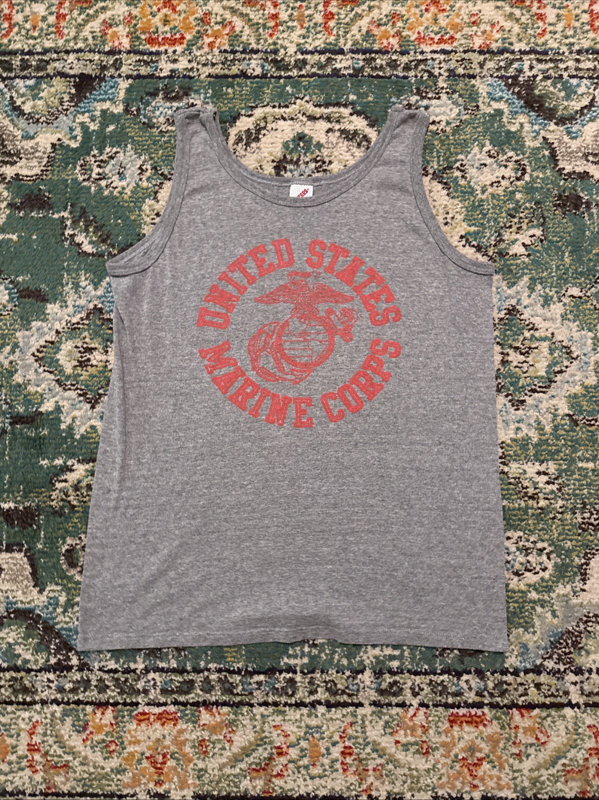 Vtg 90s Jerzees Men’s Marine Corps Graphic Tank Top Size XL Heather Gray USA
