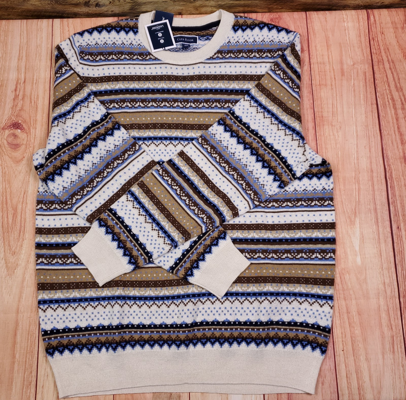 NEW Club Room Pullover Sweater Large Merino Wool Blend Crew Neck Performance
