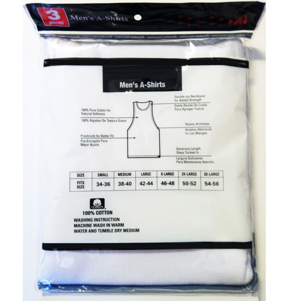 3pc Men A-Shirt 100% Cotton Ribbed Tank Top Undershirt Slim Muscle Tee Large Wht
