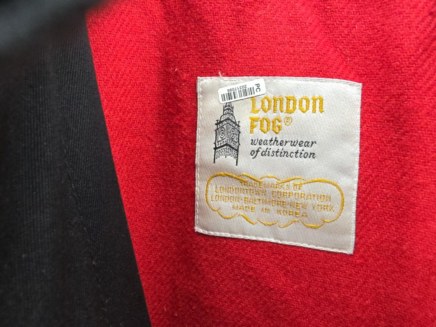 Vintage London Fog Trench Coat Size 10 R Black W/ Red Zip Out Wool Blend Liner!!