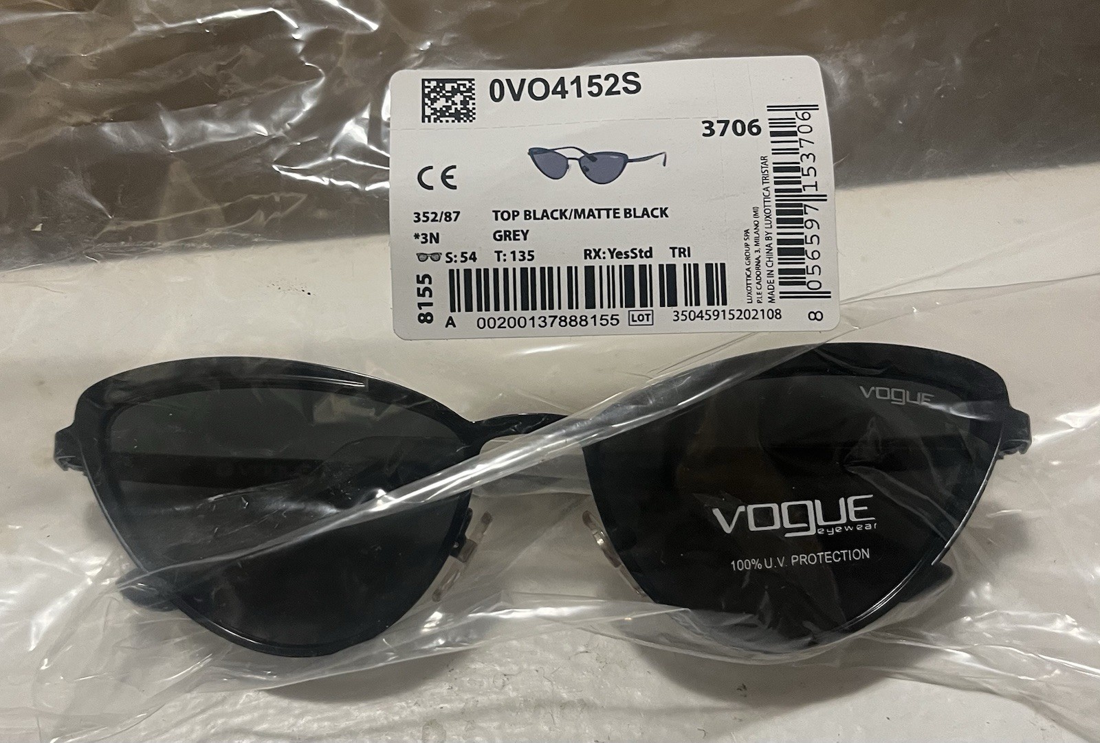 Vogue VO4152S Women’s Cat Eye Sunglasses Black Frame Gray Tinted 135mm