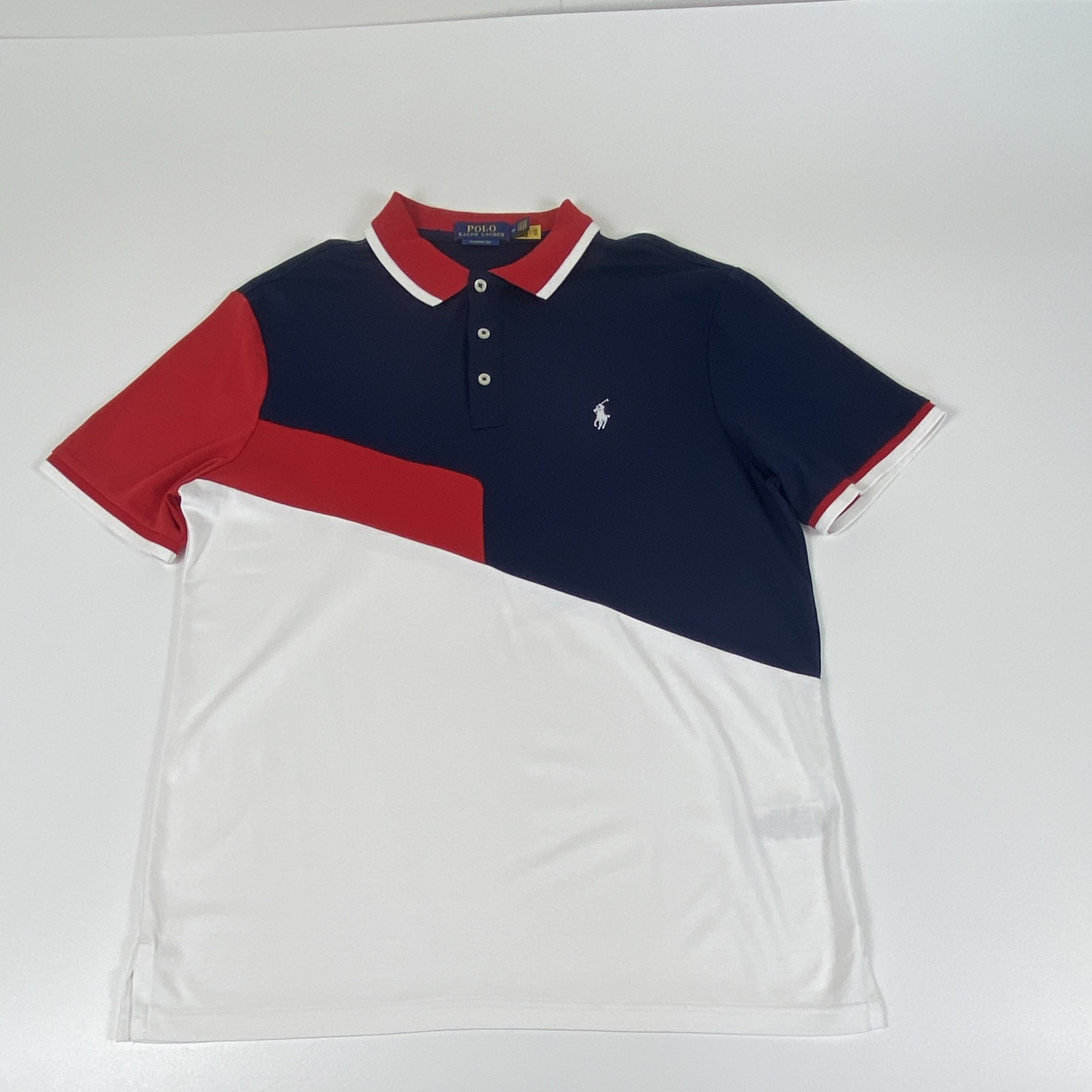 Polo Ralph Lauren Classic Fit Men’s M Navy Red White Colorblock Cotton Polo