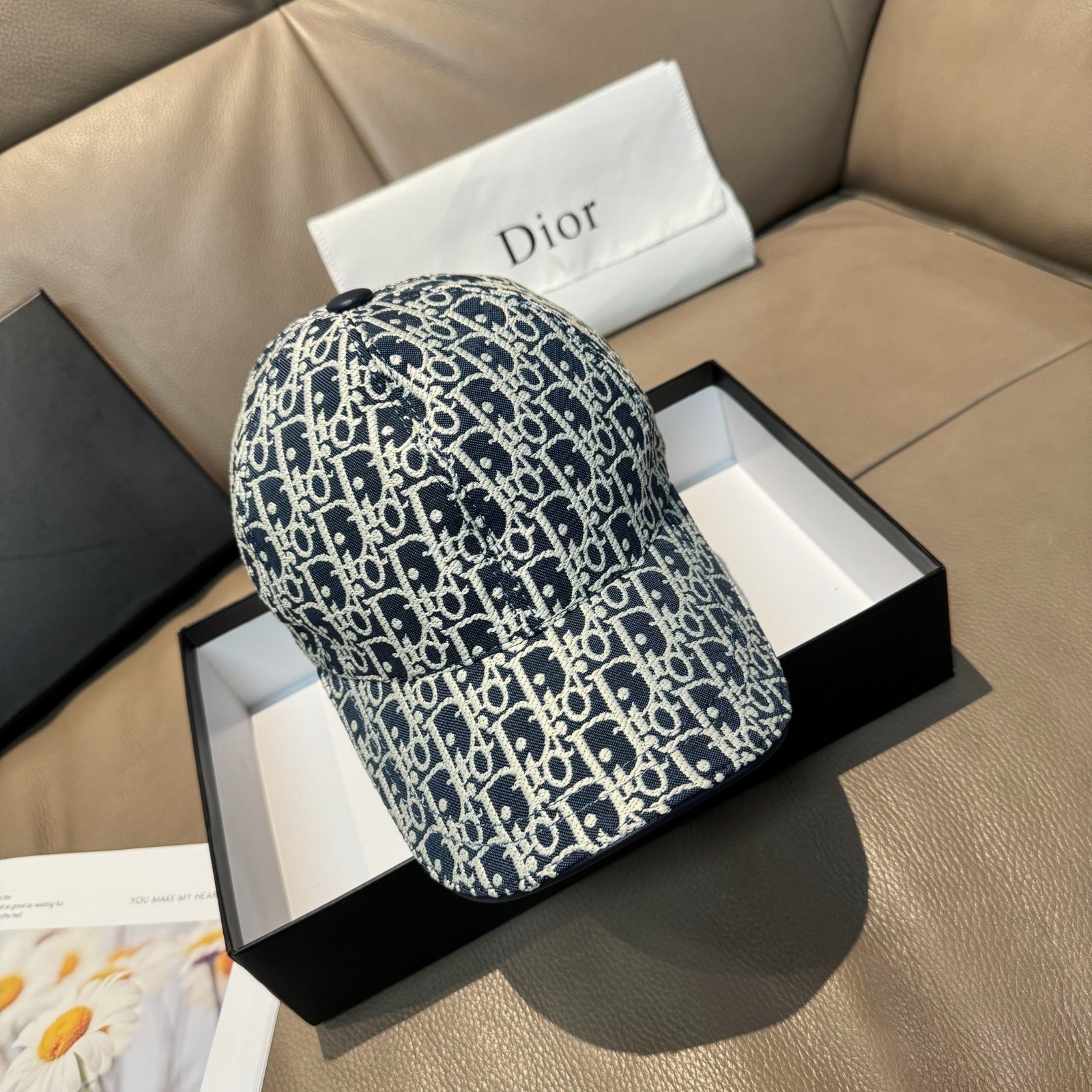 Dior Oblique Jacquard Baseball Cap Blue Beige Monogram Canvas