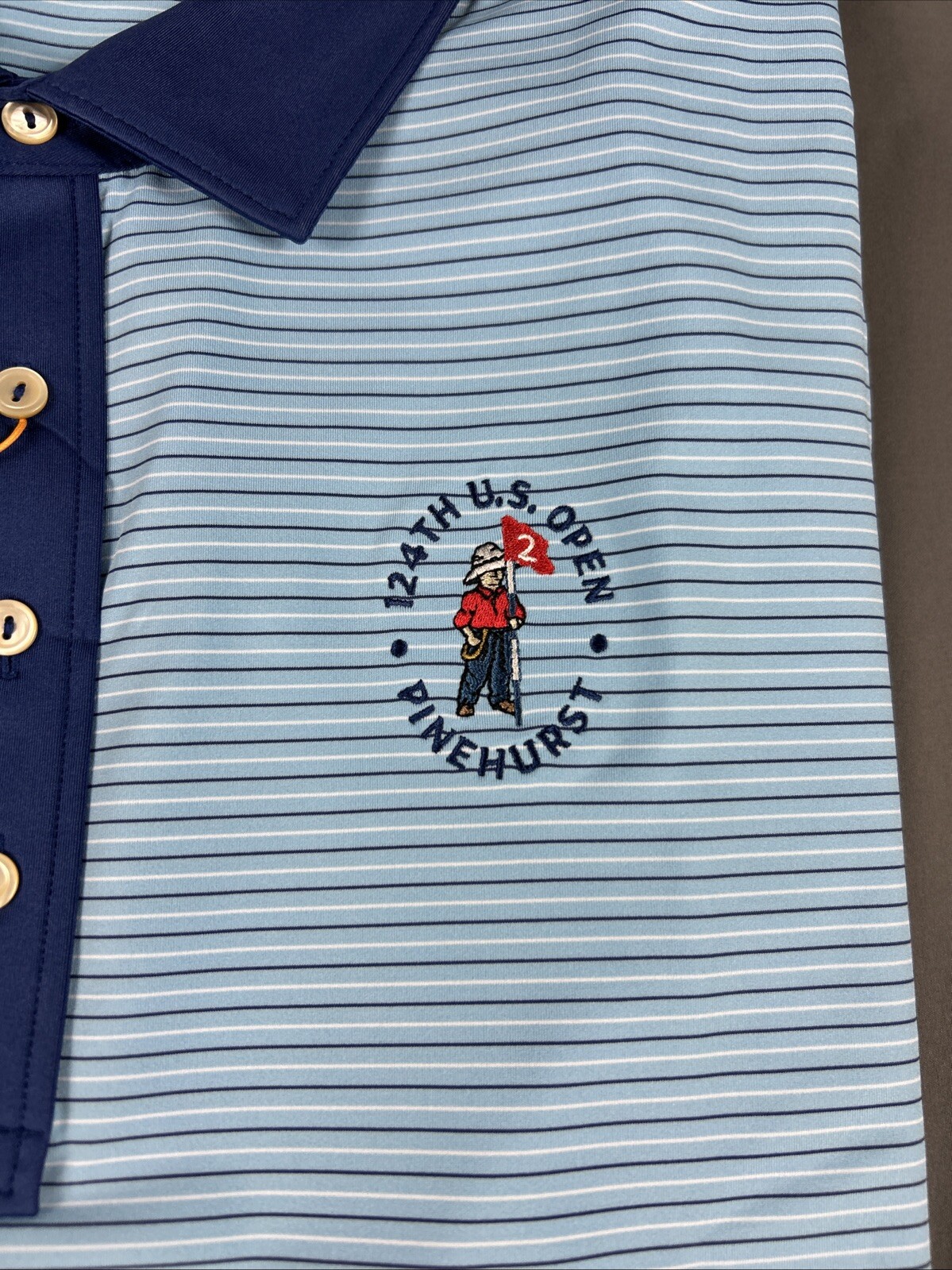Peter Millar Golf Shirt Polo Pinehurst US Open Logo XXL Blue Striped Polyester