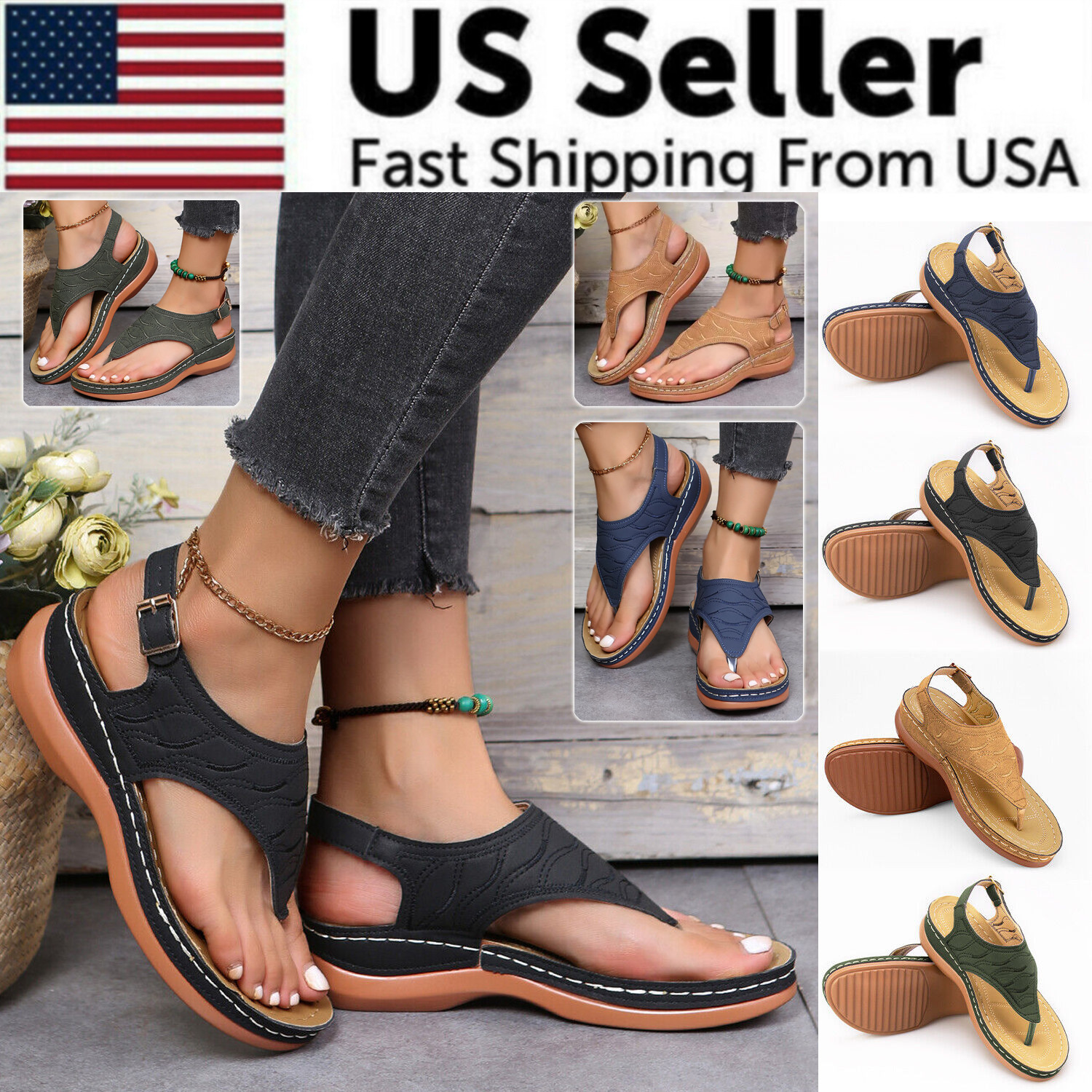 Low-Wedge Women Orthopedic Sandals Casual Flat Shoes Flip Flops Ladies Anti-Slip