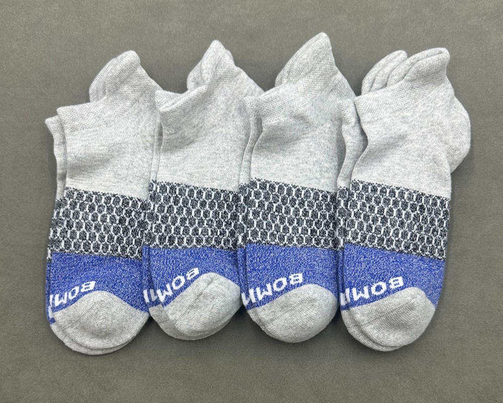 BOMBAS Men’s Tri-Block Ankle Socks Cushion 4 Pairs Size Large 9.5-13 Grey
