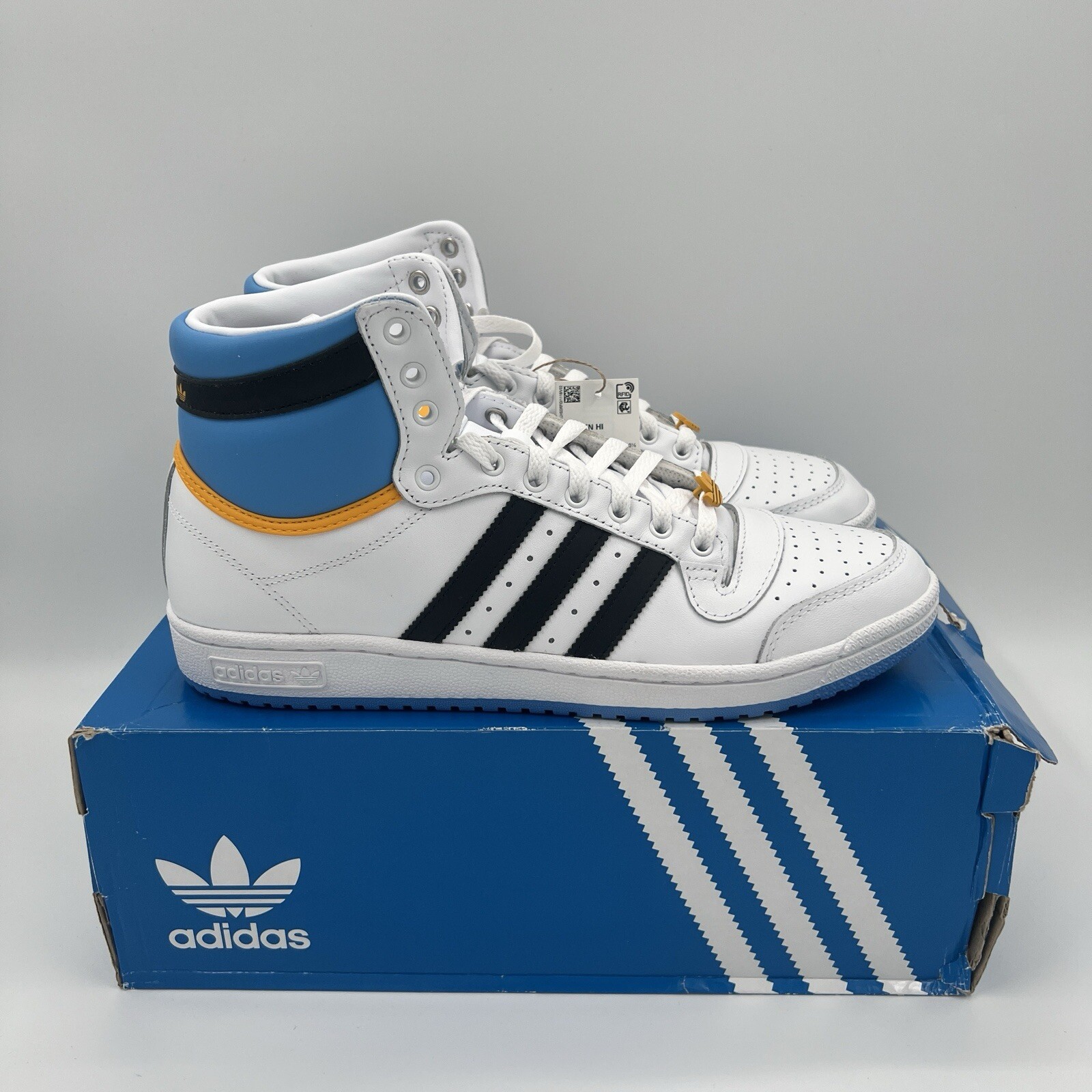 Adidas Originals Top Ten Hi FZ5887 White Blue Gold Mens US11 UK 10.5 Damaged Box