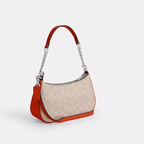 Coach Teri Sand/Deep Orange Signature Canvas & Leather Shoulder Bag (CV933) -NWT