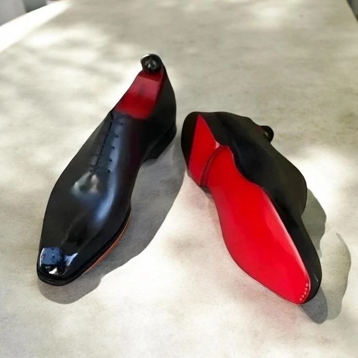 Luxury Handmade Leather Shoes Red Bottom Black Oxford Dress Brogue Men Shoe