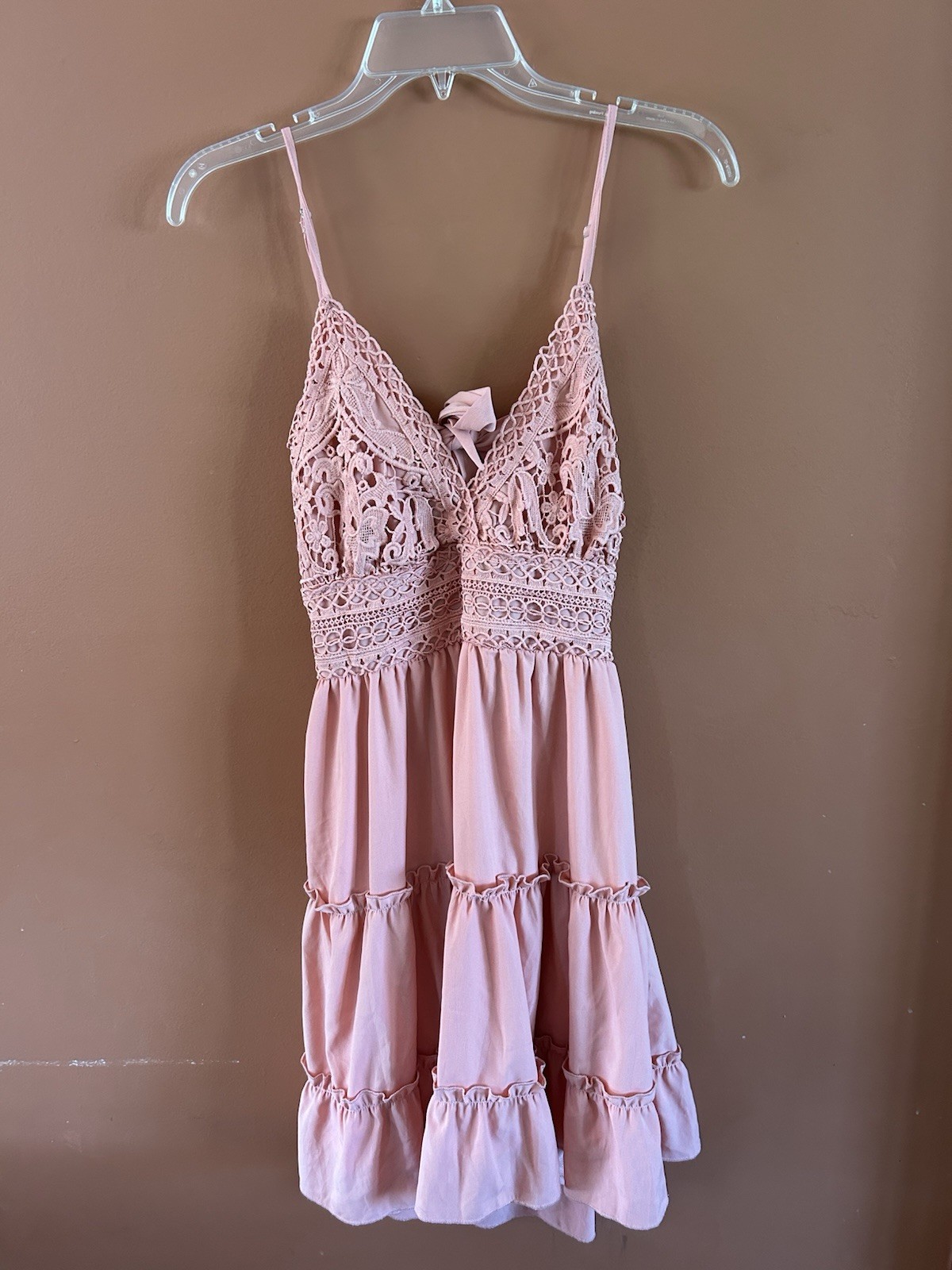 Ecowish Pink Tie Back Sun Dress Sz L Elastic Waist V Neck A Line Ruffle Boho