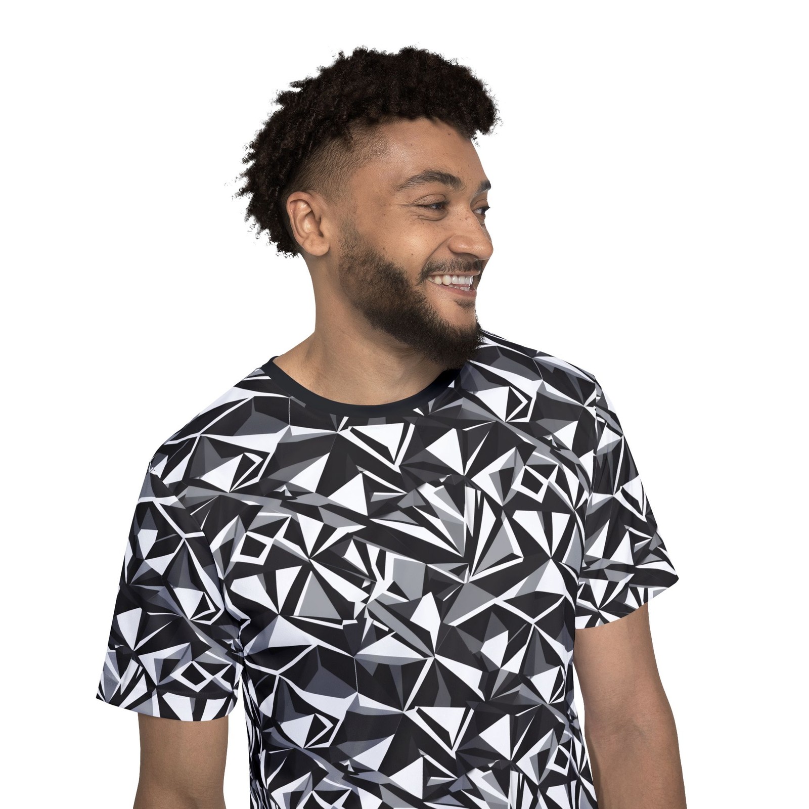 Black White Geometric Crystal Pattern Jersey | All Over Print