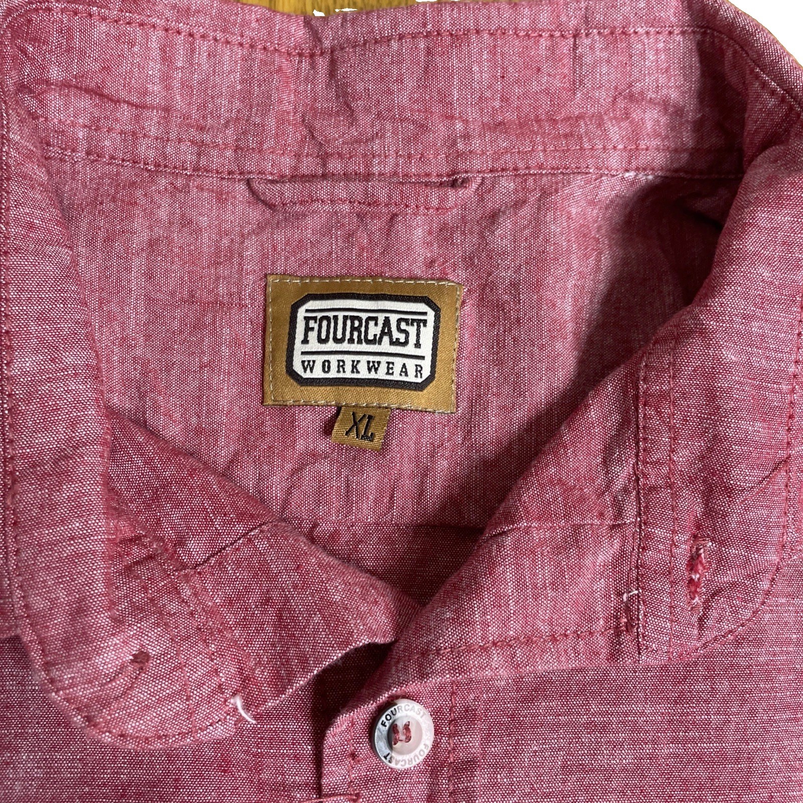 Fourcast Work Wear Size XL Short Sleeve Shirt Cotton Brick Red Mingled