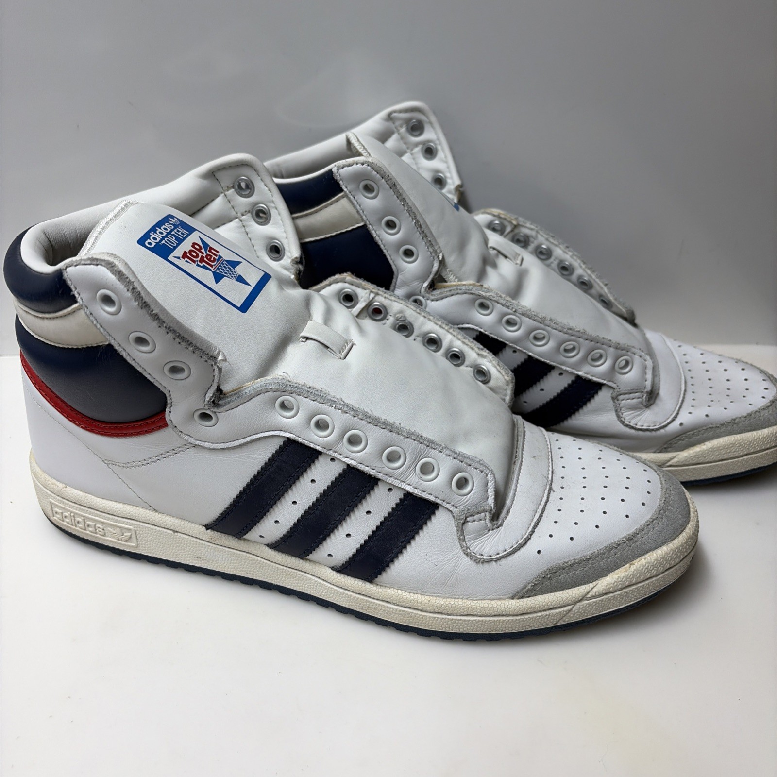 Adidas Top Ten Hi High Top Sneakers White Blue Red Basketball 10.5 – No Laces