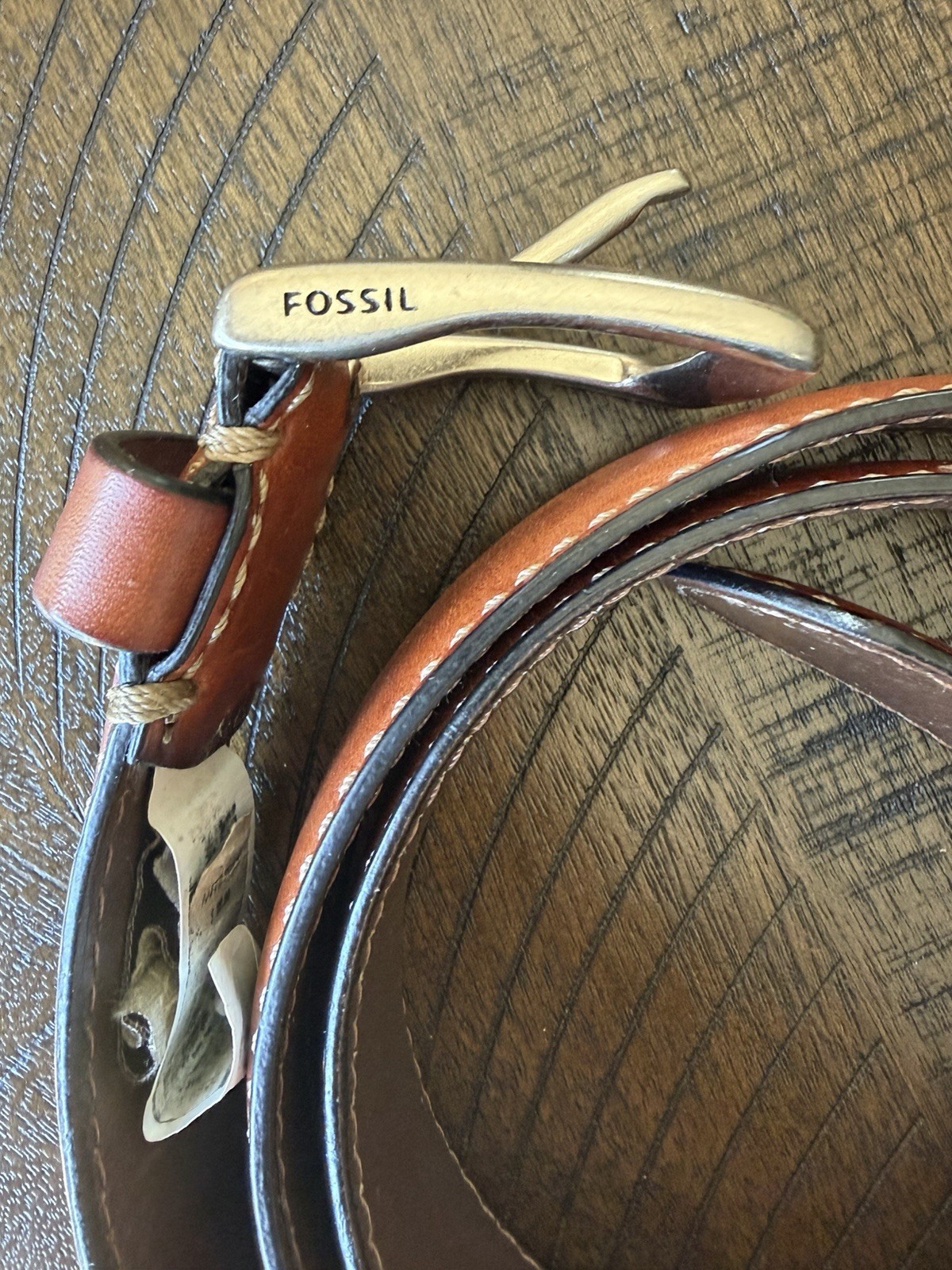 Fossil Men’s Brown Solid Dress Belt Size 42 Regular Adjustable Logo Buckle