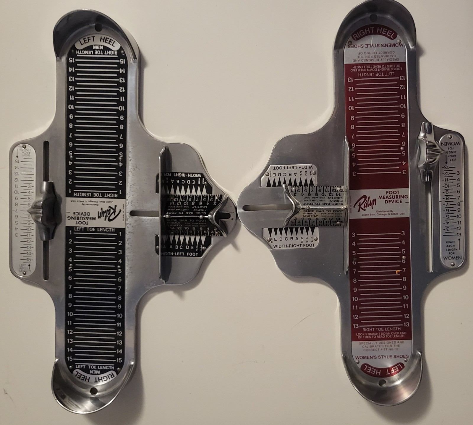 Vintage Ralyn Metal Foot Measuring Devices Set Men and Women