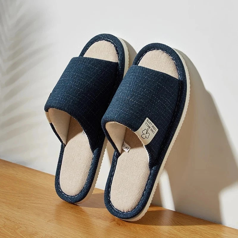 Men’s & Women’s Linen Slippers Open Toe Breathable Indoor Shoes Summer Home
