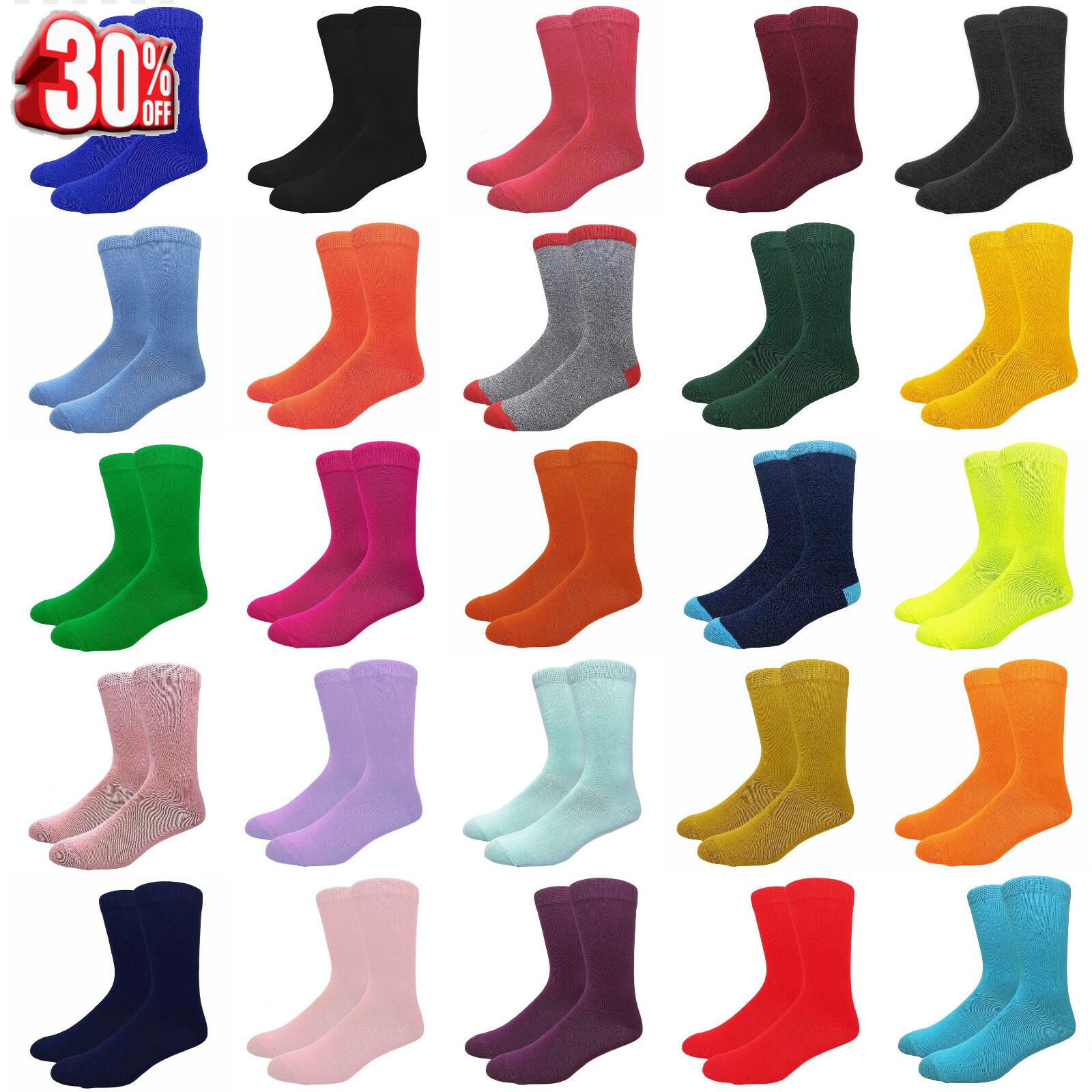 Men’s Solid Color Cotton Dress Assorted Plain Dress Socks, Multi-Colors & Lot