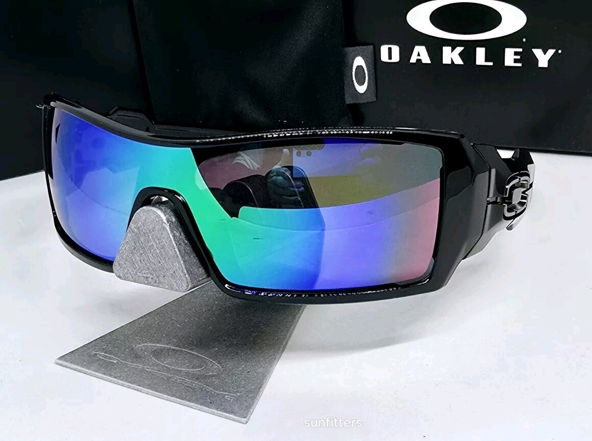 Custom OAKLEY black OIL RIG +(aftermarket) green POLARIZED sunglasses NEW IN BOX