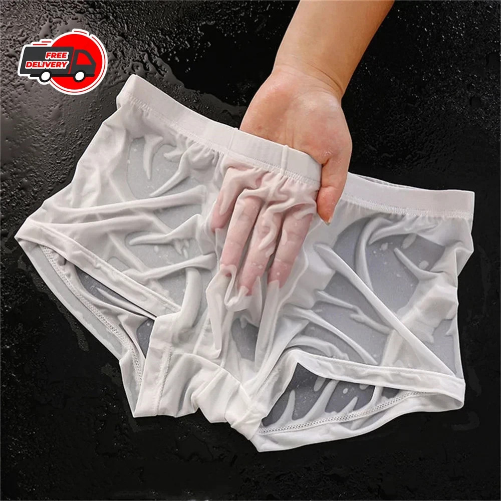 Ultra Thin Ice Silk Boxers Underwear Men Semi-transparent Seamless Sexy Male*