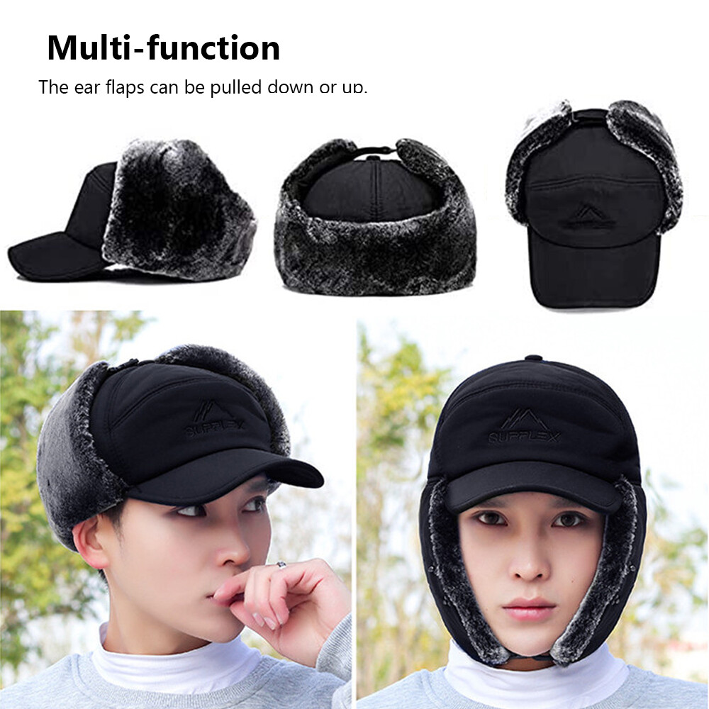 Men Winter Trapper Hat Fur Ear Flap Warm Aviator Cap Face Mask Windproof Thermal