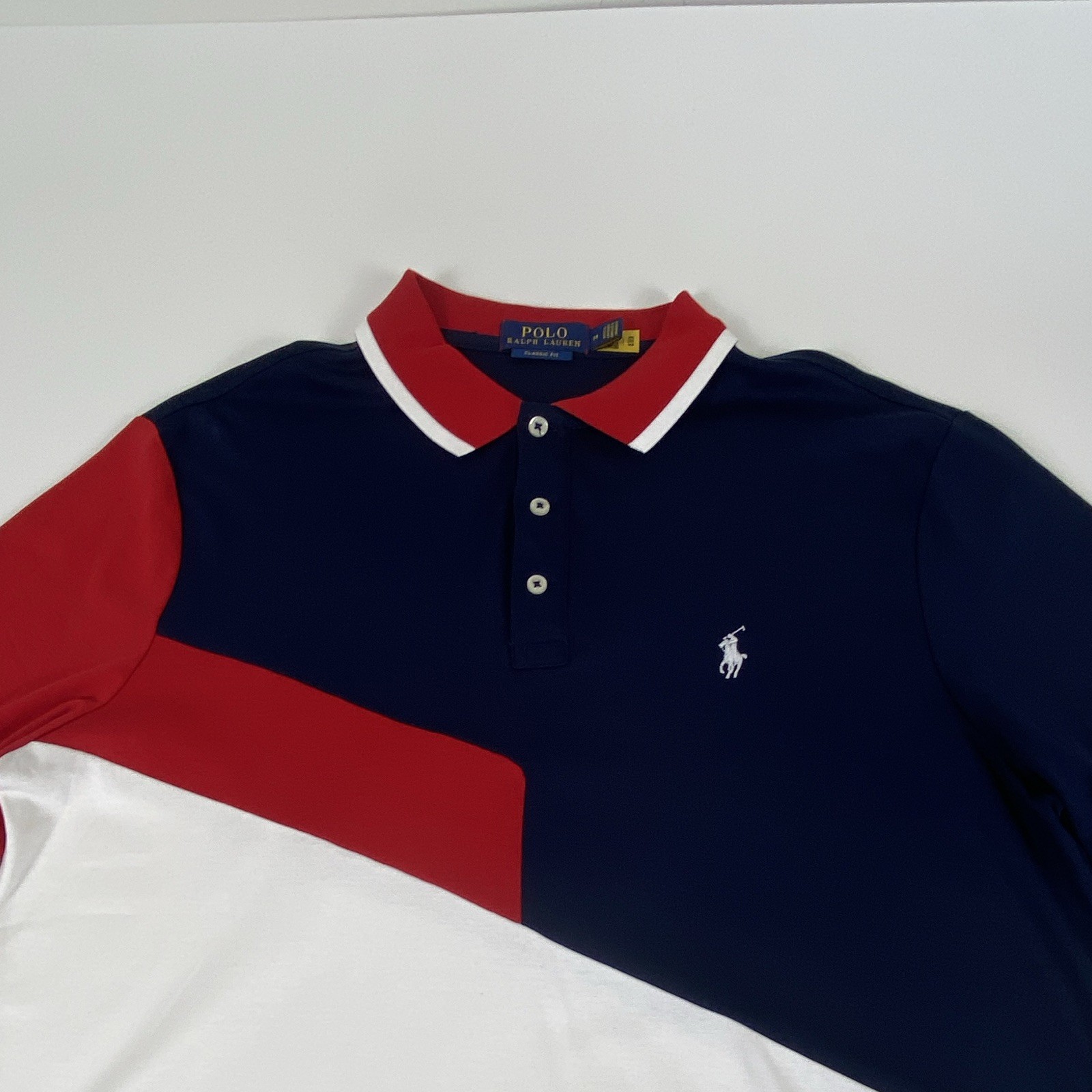 Polo Ralph Lauren Classic Fit Men’s M Navy Red White Colorblock Cotton Polo