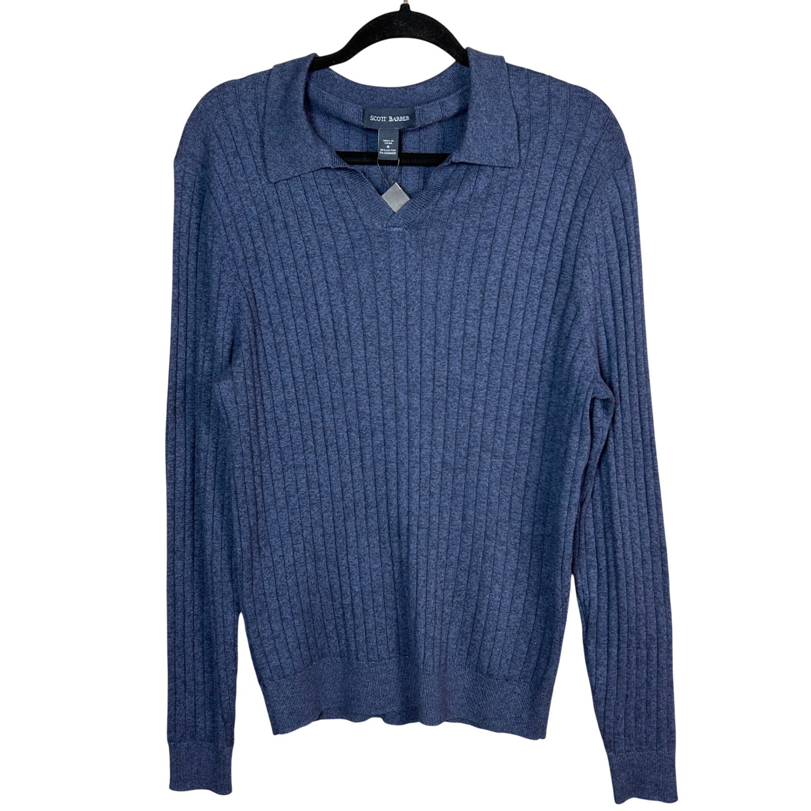 Scott Barber Polo Sweater Mens Medium Lightweight Cotton Cashmere Ribbed NWT