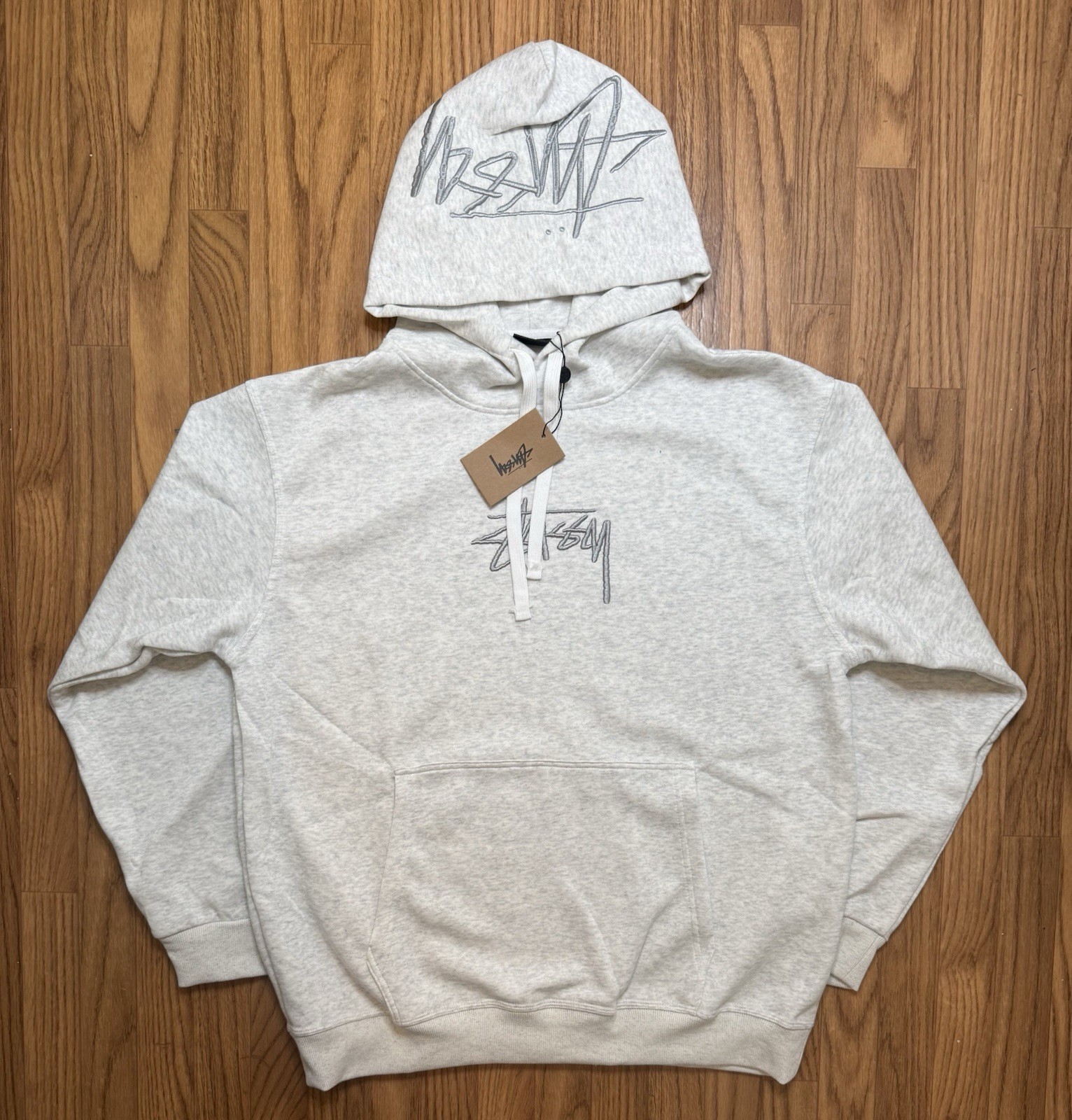 Stussy Embroidered Logo Hoodie Color Ash Heather Size X-Large