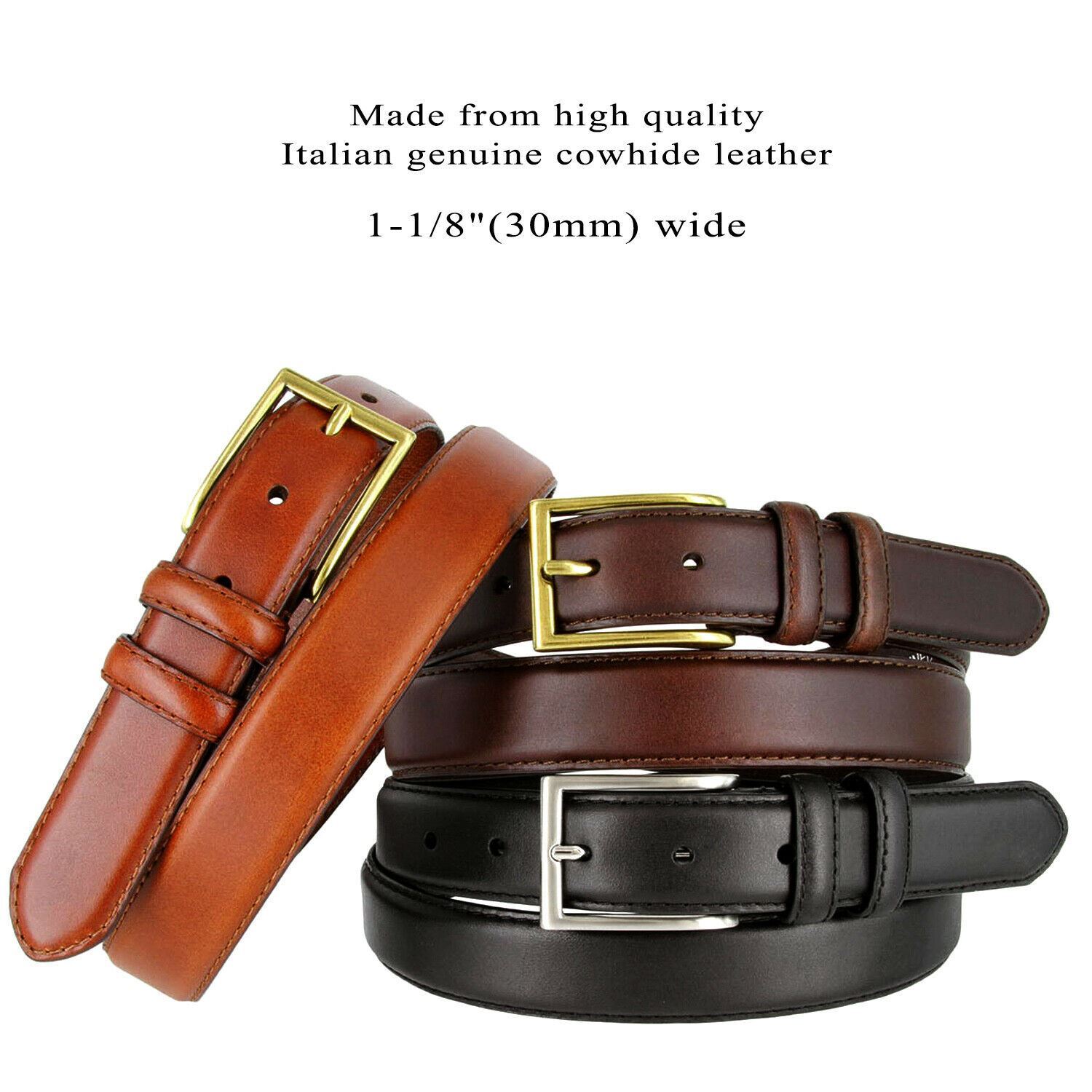 Men’s Belt Oil-Tanned Genuine Leather Italian Dress Belt 1-1/8″(30mm) Wide