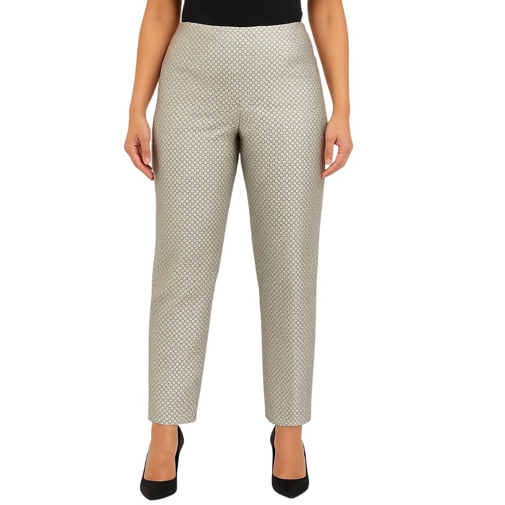 Jones New York Silk Cream Geometric Satin Trousers Silk Dress Pants Size 6 28″