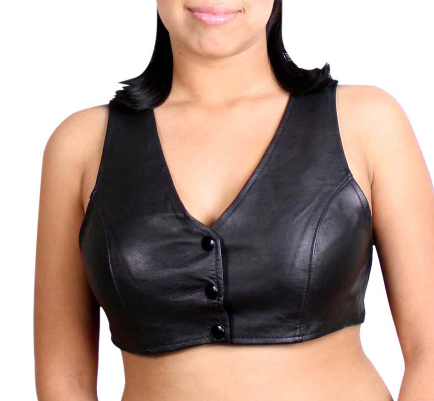 Women Halter Top Black Genuine Lamb Leather with spandex back STYLE #670