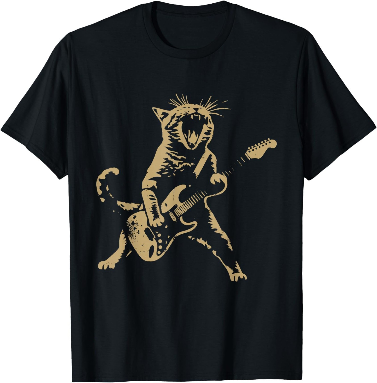 Cat Playing Guitar Rock Star Rock and Roll Men Women T-Shirt