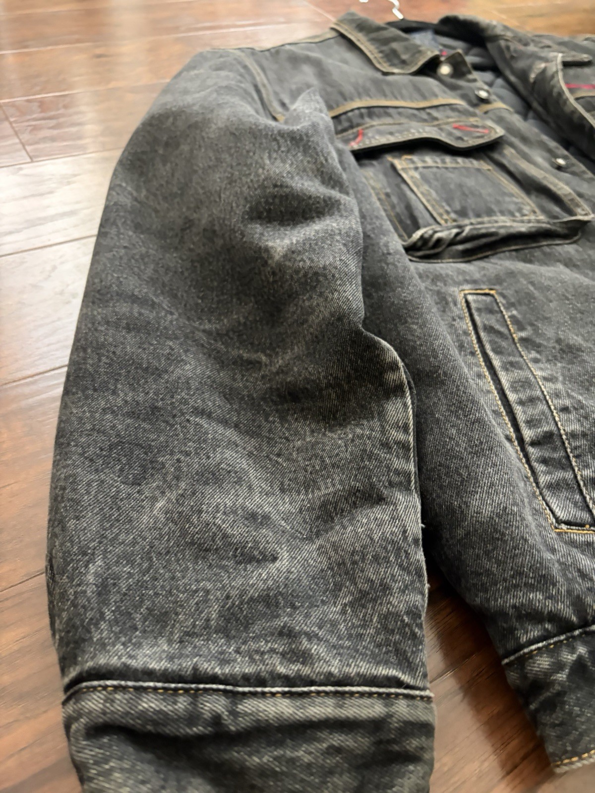 PACO Men’s Black Denim Jacket XL Embroidered Logo Lined Button Front